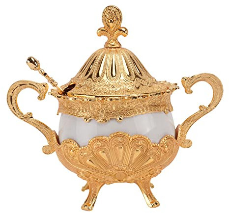 PAMINGONO 1 Pc tazón de azúcar lata cafe glucoup potecito de azúcar azucareros spice jars frascos antiguos tarros de dulces antiguos botella de condimento tarro de condimento cerámica Golden