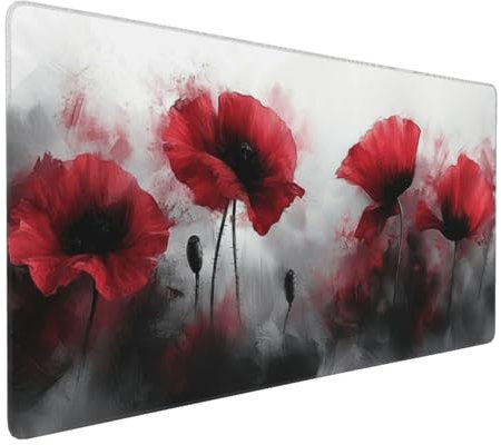 Gaming Mauspad XXL Rot Mousepad 800x400x4mm Blume Verlängertes Mauspad Schreibtischauflage,Genähte Kanten Mauspad,Verbessert Präzision und Geschwindigkeit Wasserdicht Geeignet für Büro und Spiele