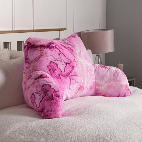 OHS Cuddle Cushion for Adults Kids, Reading Pillows for Bed Super Soft Cosy Pillow with Arms Support Pillows for Sitting up in Bed Fleece Pillow for Adults - Blush Marble, 65 x 40cm