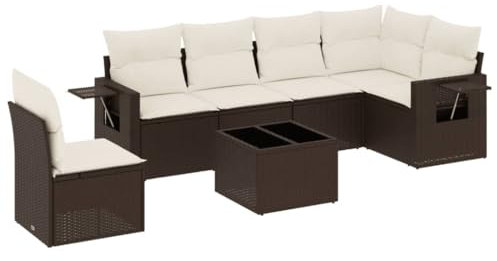 vidaXL Garten Sofagarnitur mit Kissen 7-TLG., Gartenmöbel Gartengarnitur, Sitzgruppe Sitzgarnitur, Lounge Sofa Garnitur Terrasse, Braun Poly Rattan
