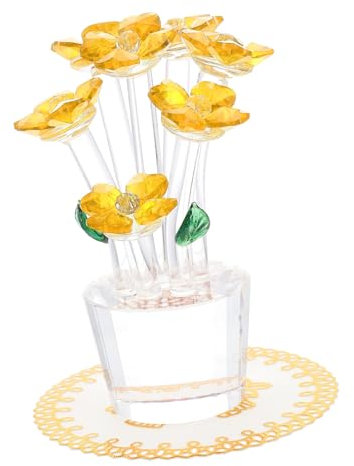 Garneck Elegante Gelbe Sieben Blumen Kristallglas Home Decor Figurine Moderne Künstliche Blume Für Desktop