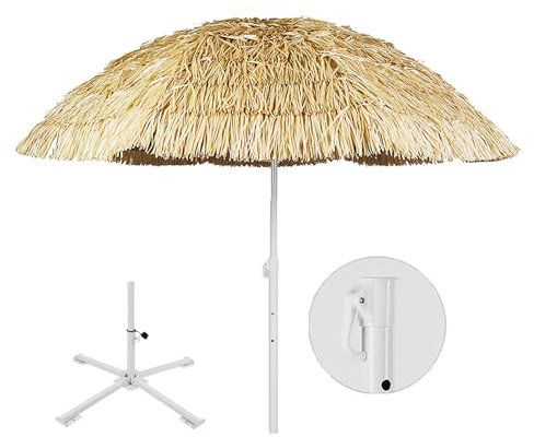 Xalteafe Ombrellone Spiaggia in Paglia Tropicale,Ombrello da Giardino in Paglia Simulata Inclinabile,Ombrelloni da Esterno,6 Tipi di Staffa,Inclinazione Regolabile,Anti UV,per Spiaggia E Balcone