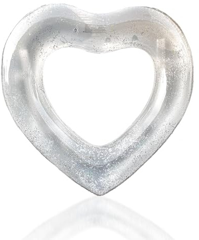 Herz Glitzer Schwimmring Schwimmreifen Aufblasbar Ring 90cm für Kinder Erwachsene,PVC Durchsichtig Pool Ring Aufblasbar Schwimmen Ring für Frauen Mädchen Schwimmbad Wasser Spielzeug Party Zubehö