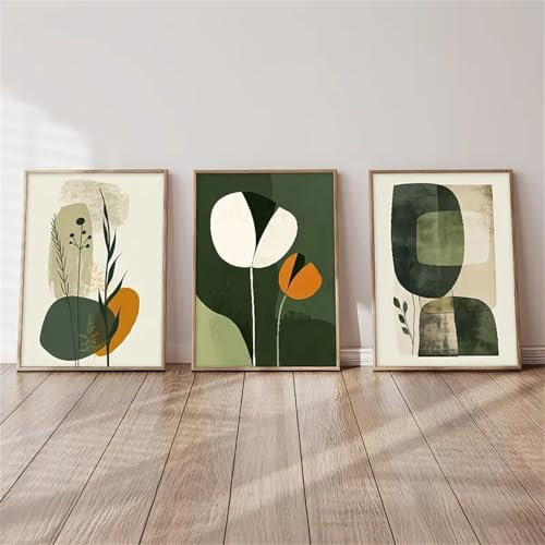 Set di 3 poster di alta qualità Arte moderna verde, illustrazione botanica, poster artistici, decorazione da parete per soggiorno e camera da letto (30 x 40 cm)