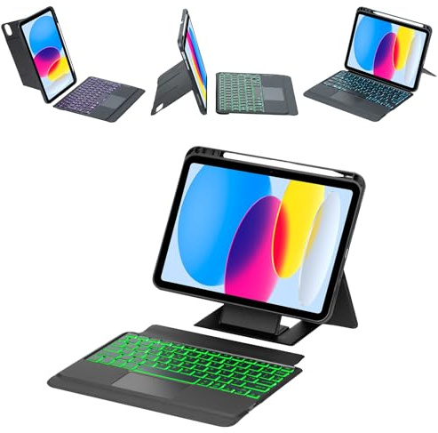 SENGBIRCH Funda con teclado para iPad 11th A16, teclado Bluetooth, funda para iPad 10ª con varios ángulos, plegable, magnética, desmontable, resistente a arañazos y golpes, color negro