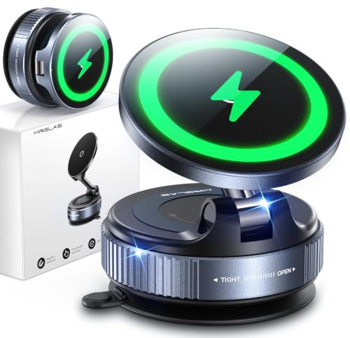 MRGLAS 15W Vakuum Magnetische Handyhalterung mit Ladefunktion,360° Verstellbarer Saugnapf Handy Halterung Magsafe Ladegerät Kfz-Handyhalterung Wireless Charger Auto Zubehör für iPhone 17/16/15/14/13
