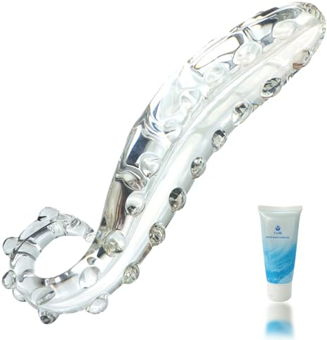 Dildo de cristal con diseño en forma de S y bumps texturizados de tamaño grande G-Spot y estimulador de próstata juguete sexual adulto seguro para el cuerpo (Transparente)