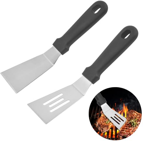 2 Stück Pfannenwender Spatula aus Edelstahl Kleine,Mini Servierspatel Set, Flacher Metallspatel zum Kochen und Backen, Spatel Pfannenwender für Pfannkuchen, Eier und Cookie-Teig,Tiramisu,Pizza