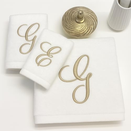 Set Asciugamani Bagno con Ricamo iniziali 3 Pezzi - Linea Hotel ARDORE - 100% Cotone 500 gr | Telo + Viso + Ospite | Spugna Extra Morbida Assorbente – Bianco Lusso Casa & Spa