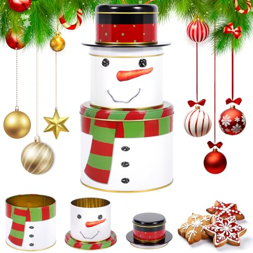 MZJAUVF 3Stück Weihnachtsdosen, Weihnachten Keksdose Metall mit 3Etagen, Keksdose Weihnachten, Blechdosen Mit Deckel, Kleine Plätzchendose für Süßigkeiten, Schokolade und Geschenk