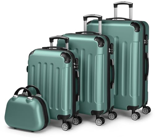 LALAHO Kofferset Koffer Set 4 teilig Hartschale (Türkis) | Handgepäck koffer aus ABS, Reisekoffer mit Rollen, Hartschalenkoffer