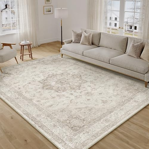 PureCozy Vintage Tappeto Salotto 160x230cm Beige Camera da Letto Antiscivolo Lavabile Tappeti Sala Soggiorno Cameretta Ufficio Grande Carpet Pelo Corto Morbido Rug