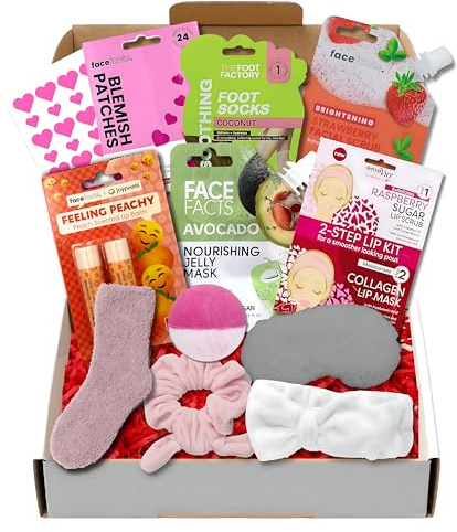 Coffret Cadeau de Soins pour Adolescentes – Kit de Journée Spa 11 Pièces pour Filles et Adolescentes avec Masques en Tissu, Patchs pour Imperfections, Kit pour les Lèvres, Chaussettes pour les Pieds