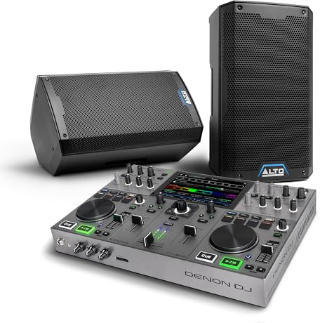 Denon DJ PRIME GO+ DJ Controller and ALTO TS408 Powered PA Speakers Pair for Live Music, DJ sets, Events, Music production