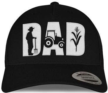 tshirtladen Snapback Cap mit DAD Stickmotiv Traktor Bauer Ähre – Landwirt Cap für Papa mit Forke und Traktor – Geschenkidee für Väter in der Landwirtschaft – Trucker Style Bestickt