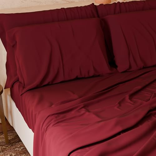 PETTI Artigiani Italiani - Set Lenzuola Matrimoniali Maxi 4 Pezzi, Morbide e Traspiranti, Completo Letto con Lenzuolo Sopra, Lenzuolo Sotto con Angoli Elasticizzati e 2 Federe Lenzuola Bordeaux