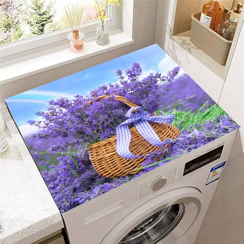 Hearda Housse Machine a Laver Paysage Lavande,Dessus Tapis Lave Linge Antidérapant,Housse de Protection pour Machine à Laver Top,Tapis de Protection pour Dessus Sèche-Linge (Violet,30x40cm)