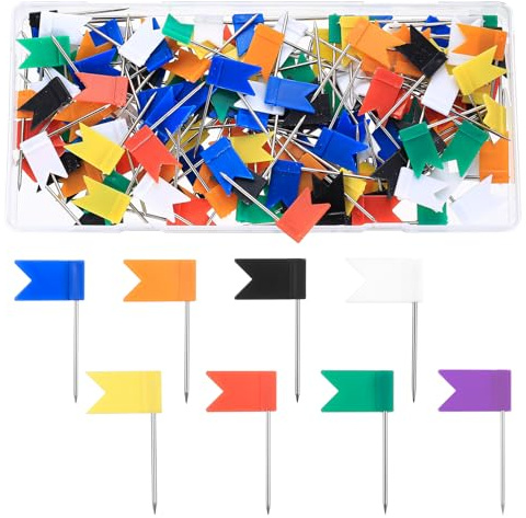 160 Stück, Bunt Markierfähnchen Pinnnadeln, 8 Farben | Fahnennadeln, Reißzwecken, Bunt Markierfähnchen, Mehrfarbige Stecknadeln, Für Pinnwand Pins Bulletin und Landkarten