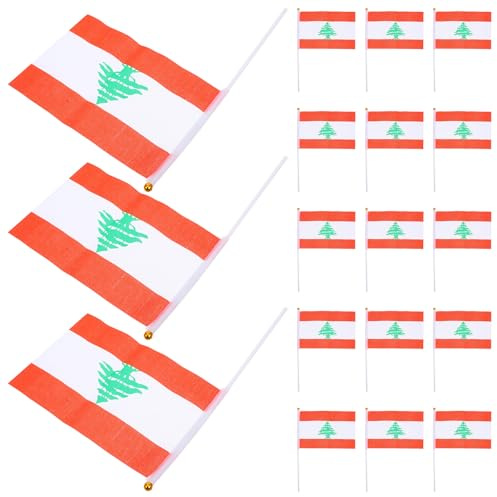 LALADEFIEE Drapeaux du Liban Mini en Polyester Hampe, 20 Unités pour Manifestations et Décorations de Fêtes