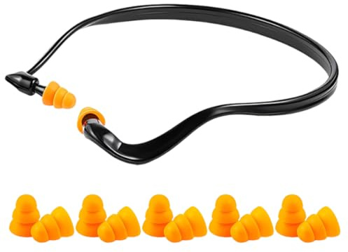 1 Pieces Ear Defenders Adults, Ear Plugs for Work with 5 Pairs Replacement Ear Plugs, for Swimming, Work, Construction, Automotive, Industrial Use, Black Frame with Orange