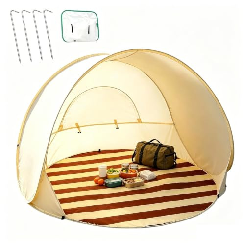 da Spiaggia Protezione UV Impermeabile con da Terra | Tenda da Spiaggia con Tettoia Ombreggiante per Campeggio all'aperto, Pesca, Escursionismo, Picnic, Viaggio, Festa Estiva,