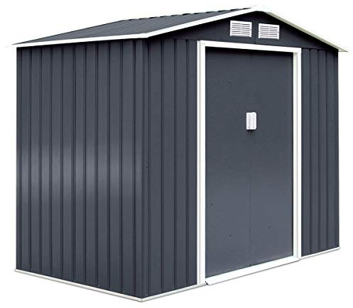 GOPLUS Metall Gerätehaus 277 x 191 x 192 cm, Geräteschuppen mit Schiebetüren & Fenster & Fundament, verzinktes wetterfestes Gartenhaus für Garten Hof Balkon, 4,83 m²/9,27 m³