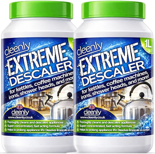 Cleenly Extreme Descaler for Kettles, Coffee Machines, Shower Heads, Irons, and More! (2 x 1 Litre) - Super Strong Descaler Liquid