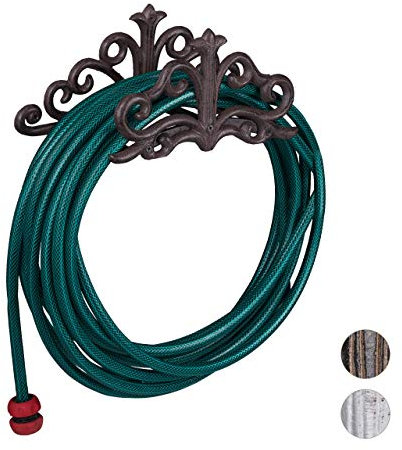 Relaxdays Portatubo da Parete, Stile Antico, per Giardino e Pergolato, Supporto Tubo Ghisa, 15x36x15 cm, Marrone Scuro