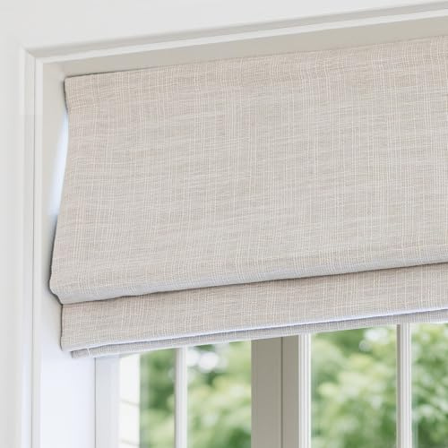 Cordless Roman Shades Window Shades, Beige White Blackout Light Filtering Custom Window Roman Blinds, Fabric Roman Shades for Windows, French Doors, Doors, Kitchen Windows
