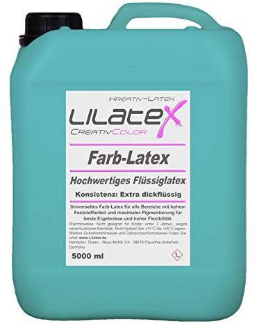 5 Liter Lilatex farbiges Flüssiglatex/Farblatex/Latexmilch - EXTRA-DICKFLÜSSIGES Naturlatex in HELLTÜRKIS