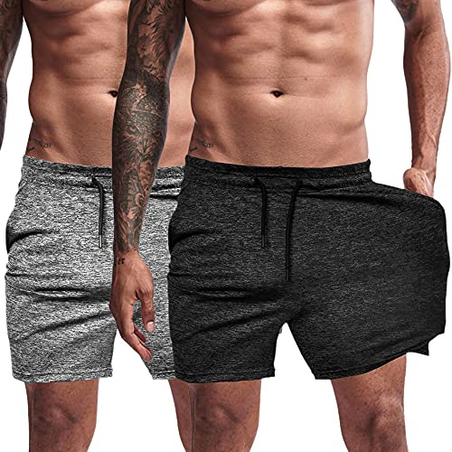 Agilelin Sportshorts för män, innersöm med ficka, träning, snabbtorkande, svart / grå, M