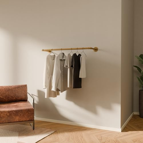 pamo Kleiderstange Wandmontage 105 cm Gold – Industrial Garderobenstange Wand & Deckenmontage aus Wasserrohr I FINN Kleiderständer Wandgarderobe Schlafzimmer & Ankleidezimmer