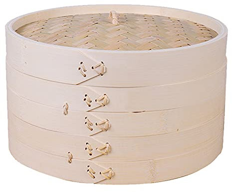 LTLWSH Bamboo Steamer, 2 Tiers with Lid Chinese Food Steamers, Traditional Design Healthy Cooking for Dumplings, Vegetables, Chicken, Fish - Handmade Steam Basket,28cm