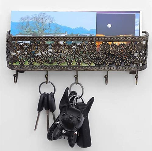 Briefhalter Wandhaken Organizer Schlüsselaufhänger Vintage Briefhalter Schlüssel Lagerregal Edelstahl Mesh/Korb Netz/Gewebe,Gänseblümchen,Bronze2,10x1.6x4 Zoll