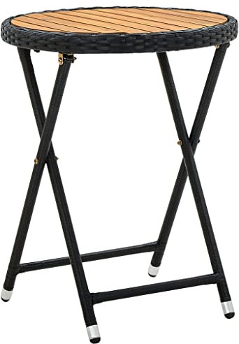 vidaXL Akazienholz Massiv Beistelltisch Gartentisch Klapptisch Gartenmöbel Balkontisch Teetisch Tisch Terrasse Schwarz 60cm Poly Rattan
