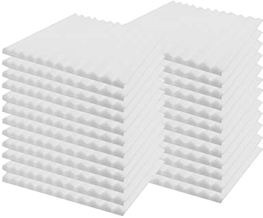 SK Studio 24 Stück Akustikschaumstoff Schallschutz Schaum Matte Keilschaumstoff Schalldämmplatten Soundproof Foam, Noppenschaumstoff Schaum-Fliesen für Zuhause und Studio 50x50x5cm, Weiß
