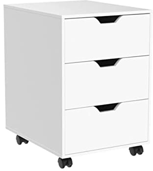 Niceme Kontorsbehållare med 3 lådor, rullbehållare under skrivbord, kontorsskåp för dokument, även som skrivarbord, mobilt arkivskåp av MDF (vit, inte låsbar)