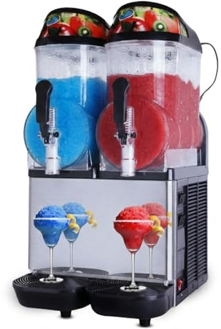 Commercial Frozen Ice Drink Slush Machine with LED Lights & Adjustable Thermostat Slushie Maker Machine for Bars, Cafes, Hotels | Easy Clean, High Quality, Reliable Performance - (2 Tank Slush)