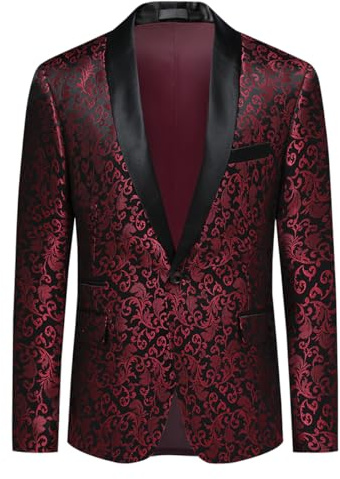 Allthemen Blazer Casual di Lusso da Uomo Slim Fit Paisley Floral Jacquard Suit Giacche Cappotti Eleganti Giacche Chic Rosso 3XL