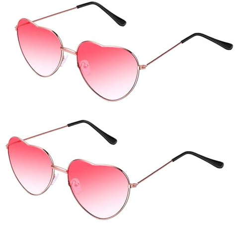 QincLing Hippie Gläser, Sonnenbrille Retro Vintage Brille Herz Sonnenbrille Rot Kostüm Brille Hippie Sonnenbrille Herz für Kinder Herren Damen Brille, Blau & Rot/Rose