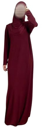 Abaya Muslim Damen, Gebetsauskleidung für muslimische die Frauen, Gebetskleid Kleid Hijab zum Überziehen, Jilbab fur Ramadan Hajj Umrah, muslimische Kleider für das Gebet Salat Bordeaux