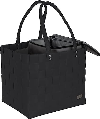 Einkaufskorb Einkaufstasche mit Flechtkorb 20 Liter Volumen - Picknicktasche Tasche mit Kühlfunktion Farbe Schwarz Größe kleine Kühltasche