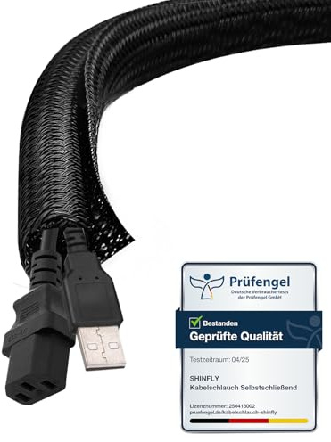 shinfly Kabelschlauch 6 mm x 6 m, Schwarz – für 1–2 dünne Kabel oder EIN einzelnes dickeres Kabel, Kabel-Organizer für PC, Haushaltsgeräte, Büro & Motorrad
