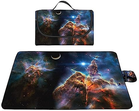 TengYuer Picknickdecke 180x200cm Stranddecke Wasserdicht Sandfrei Isoliert Faltbar Strandmatte mit Tragegriff Outdoor Campingdecke XXL für Camping Parks Strände Picknick Blaues Universum