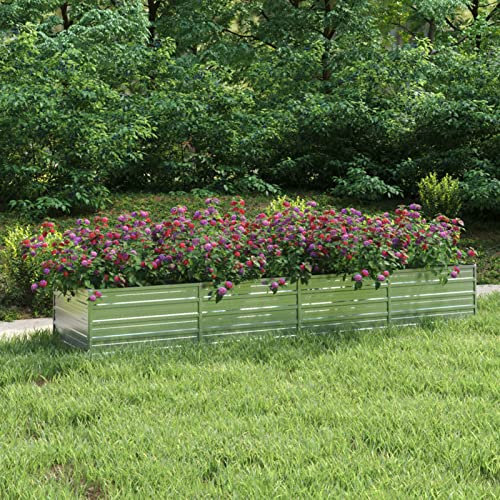 CIADAZ Garten-Hochbeet, Pflanzkübel, Kräuterbeet, Hochbeete-kit, Schneckenzaun, Pflanztrog, Pflanzgefäße, Pflanzfolie Für Hochbeet,Teichbecken, 320x80x45 cm Verzinkter Stahl Silber -at