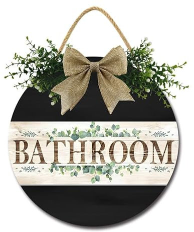 Horienteeon Badezimmer-Haustürschild, lustige Kränze zum Aufhängen, Holzschild, Dekoration, rund, rustikal, Holz, Bauernhaus, Veranda, Dekor für Zuhause, Badezimmer, Dekoration, 27,9 cm