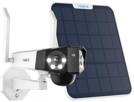 Reolink 4K 8MP Akku Überwachungskamera Aussen Solar mit 180°-Paranoma, Dual-Lens WLAN Kamera Outdoor mit 2,4&5GHz Wi-Fi, Person/Fahrzeug/Haustiererkennung, 30m Farbnachtsicht, Duo 2+6W Solarpanel