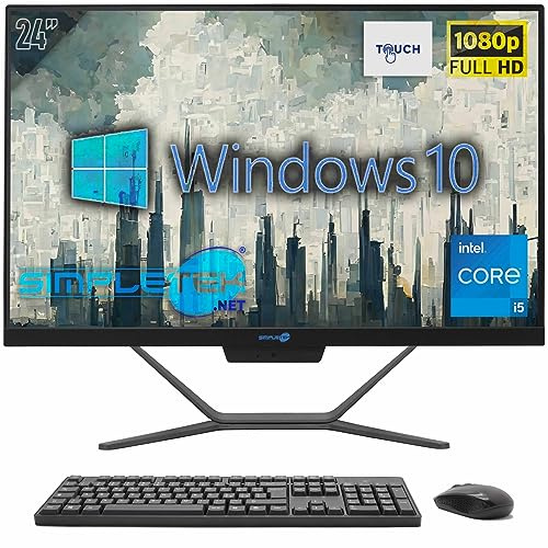 SIMPLETEK - PC All in One Touchscreen 24 | Core i5 | Windows 10 Pro | 4GB RAM SSD 240GB | 2K Webcam | Touchscreen Bildschirm
