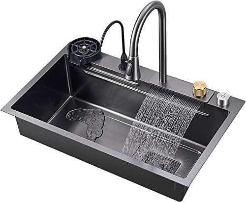 Spüle Home Küchenspülen Schwarze Küchenspüle Neue Nano-Raindance-Wasserfallspüle aus 304-Edelstahl, Allzweckspüle, Einzelbecken-Küchen-Gemüsespüle