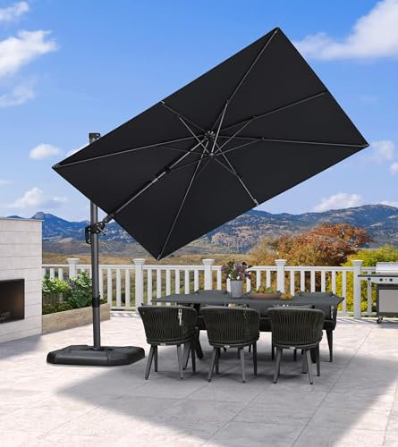 PURPLE LEAF 2 X 3 M Garden Cantilever Swivel Parasol, Large Rectangular Patio Umbrella with Crank Handle and Tilt for Balcony and Outdoor, Grey